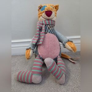 Les Deglingos - Plush Patchwork Striped Cat Toy - Pink & Teal